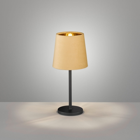 Gästezimmerbeleuchtung Tischleuchte, Gelb, Samtstoff, Schwarz, Kontrast, Schalter, 30 cm Höhe, Nachttischleuchte, Schlafzimmer Tischleuchte, Bettleuchte, Innenraumlampe, Wohnraumbeleuchtung, Sideboardleuchte, Kommodenleuchte