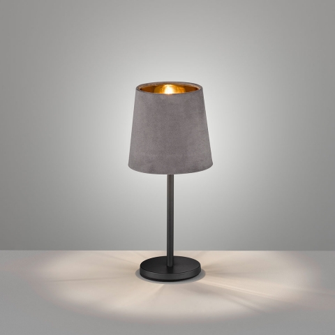 Éclairage de chambre d'hôtel Lampe de table, Gris, Noir, Velours, Tissu, Interrupteur à cordon, 30 cm de hauteur, Lampe de chevet, Lampe de lit, Éclairage de buffet, Éclairage de commode, Éclairage intérieur, Éclairage de salon
