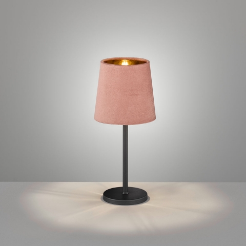 Nachttischbeleuchtung Tischleuchte, Rosa, Schwarz, Samt, Stoffschirm, Schnurschalter, 30 cm Höhe, Bettleuchte, Wohnraumleuchte, Schlafzimmer Tischleuchte, Innenraumleuchte, Wohnraumbeleuchtung, IP20