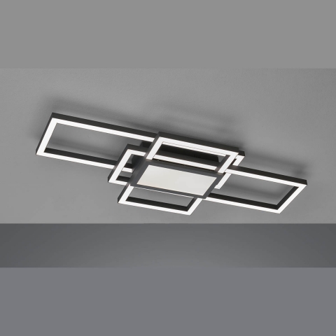 LED Deckenleuchte, Dimmer, Farbtemperaturwechsler, Acryl, Metall, Schwarz, Stromsparend, 27 Watt, 4600 Lumen, Fernbedienung, Hotelleuchte, Praxisbeleuchtung, Wartezimmerleuchte, Innenraumbeleuchtung, Wohnraumbeleuchtung, IP20
