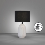 Tischleuchte, Gesicht, Keramik, Stoffschirm, Schnurschalter, 39 cm Höhe, Hotelzimmerbeleuchtung, Sideboardbeleuchtung, Regalleuchte, Kommodenleuchte, Bettleuchte, Nachttischleuchte, Innenraumbeleuchtung, Wohnraumbeleuchtung, IP20