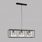 Esszimmerbeleuchtung Pendelleuchte, Glasschirme, 3 Strahler, Rauchfarbe, Schwarz, 90 cm x 23 cm