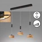 Éclairage de la salle à manger Suspension LED, Réglable en hauteur, Durable, Chêne, Bois, 3 spots, 100 cm x 20 cm