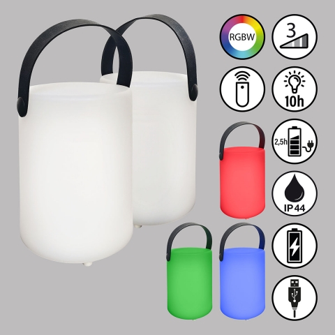 Gartenbeleuchtung LED Aussen Tischleuchte, Fernbedienung, RGBW, Dimmer, Taster, Akku, IP44, 15 cm Höhe, Campingleuchte, Hotel Aussentischlampe, Restaurant Tischleuchte, Verandaleuchte, Balkonleuchte, Terrassenbeleuchtung