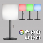 LED Außen Tischleuchte, RGBW, Dimmer, Zugschalter, Akku, USB, IP44, 30 cm Höhe, Restaurantbeleuchtung, Hoteltischleuchte, Cafétischleuchte, Mobile Leuchte, Innenraumleuchte, Wohnraumbeleuchtung