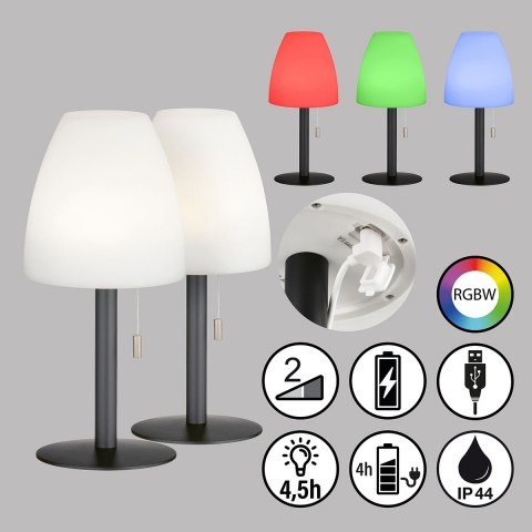 LED Außen Tischleuchten, RGBW Farbwechsler, Dimmer, Akku, IP44 30 cm Höhe, Gartentischbeleuchtung, Balkontischleuchte, Terrassenbeleuchtung, Verandatischleuchte, Restauranttischlampe, Hoteltischleuchte, Campingleuchte, Akkuleuchte