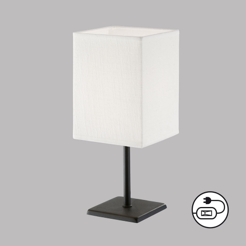 Wohnzimmerbeleuchtung Klassische Tischleuchte, Stoffschirm, Weiss, Schwarz, Schnurschalter, 30 cm Höhe, Nachttischleuchte, Bettleuchte, Sideboardbeleuchtung, Kommodenbeleuchtung