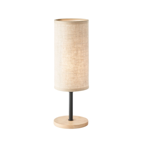 Wohnzimmerbeleuchtung Tischleuchte, Stoffschirm, Schnurschalter, Braun, Holz, 30 cm Höhe