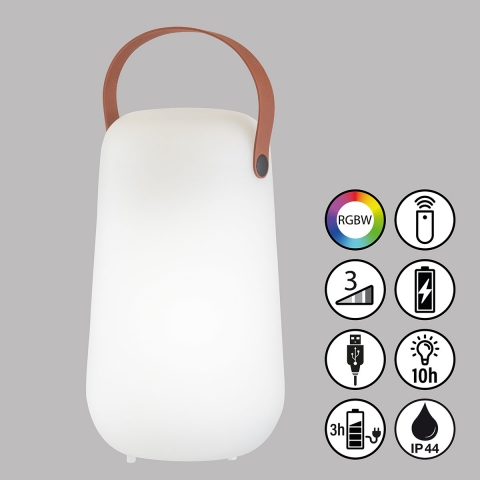 LED Aussen Tischleuchte, Dimmer, RGBW, Fernbedienung, Akku, IP44, 26 cm Höhe, Restaurantbeleuchtung, Gartenleuchte, Balkontischlampe, Terrassentischleuchte, Verandatischleuchte, Hotelaussentischleuchte