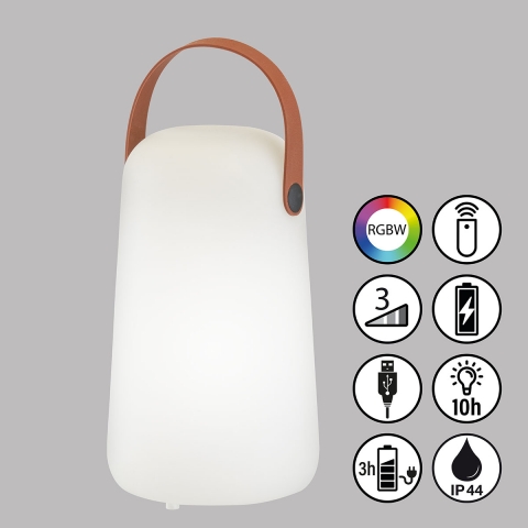 LED Außen Tischleuchte, Fernbedienung, Dimmer, RGBW, Akku, IP44, 21 cm Höhe, Gartenbeleuchtung, Terrassentischleuchte, Restauranttischlampe, Hoteltischlampe, Cafétischbeleuchtung, Campingleuchte, Mobile Leuchte, Akkulampe, Outdoorleuchte