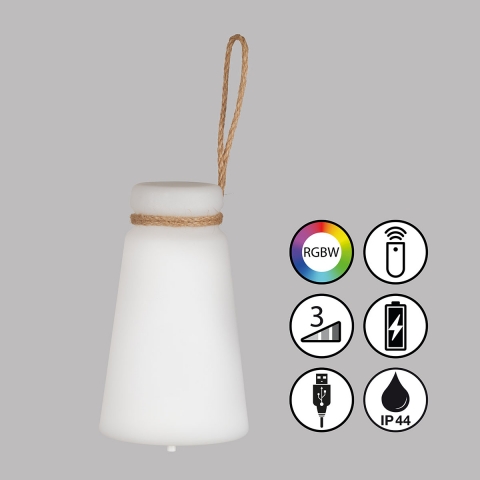 Gartenbeleuchtung LED Aussen Tischleuchte, Akku, Dimmer, Fernbedienung, RGBW, IP44, 20 cm Höhe