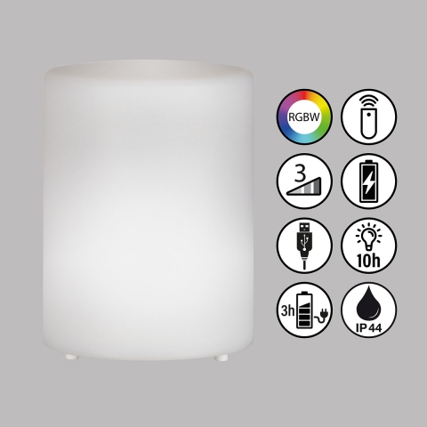 Solar LED Aussen Tischleuchte, RGBW, Fernbedienung, Dimmer, Akku, IP44, 15 cm Höhe, Hotelbeleuchtung, Cafétischleuchte, Restauranttischlampe, Aussentischbeleuchtung, Mobile Leuchte, Campingleuchte, Outdoorbeleuchtung