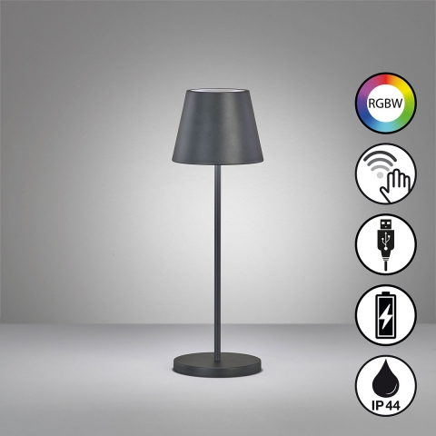 Terrassenbeleuchtung LED Aussen Tischleuchte, Sensordimmer, Akku, RGBW, IP44, 34 cm Höhe, Hotel Aussen Tischleuchte, Restaurant Outdoortischleuchte