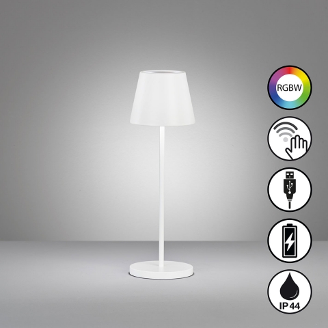 Terrassenbeleuchtung LED Außen Tischleuchte, Ladestation, Dimmer, RGBW, IP44, Akku, 34 cm Höhe, Leseleuchte, Akkubeleuchtung, Mobile Leuchte, Campingleuchte, Outdoor Tischleuchte, Restaurant Außentischleuchte, Hotel Außentischlampe