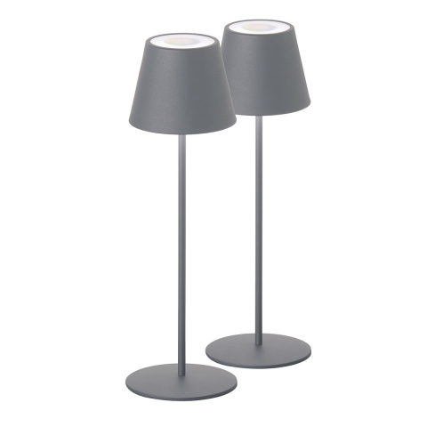 Restaurantbeleuchtung 2 er Pack LED Aussen Tischleuchte, Grau, RGBW, Dimmer, Akku, IP44, 38 cm Höhe, Garten Tischleuchte, Balkon Tischleuchte, Hotel Aussentischleuchte, Terrassen Tischlampe