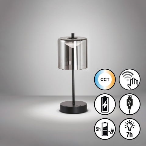 Nachttischbeleuchtung LED Tischleuchte, Glas, Farbwechsler, Akku, Sensordimmer, 40 cm Höhe