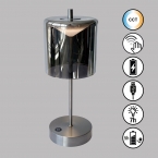 LED Tischleuchte, Sensordimmer, Farbwechsler, Glas, Akku, Rauchfarben, 35 cm Höhe, Wohnzimmerbeleuchtung, Cafétischleuchte, Bettleuchte, Nachttischleuchte, Sideboardleuchte, Kommodenleuchte, Regalleuchte, Innenraumbeleuchtung, Wohnraumbeleuchtung, IP20