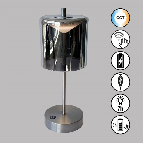 Lampe de table LED, variateur sensoriel, changement de couleur, verre, batterie, couleur fumée, hauteur 35 cm, éclairage de salon, lampe de table de café, lampe de lit, lampe de chevet, lampe de buffet, lampe de commode, lampe d'étagère, éclairage intérieur, éclairage domestique, IP20