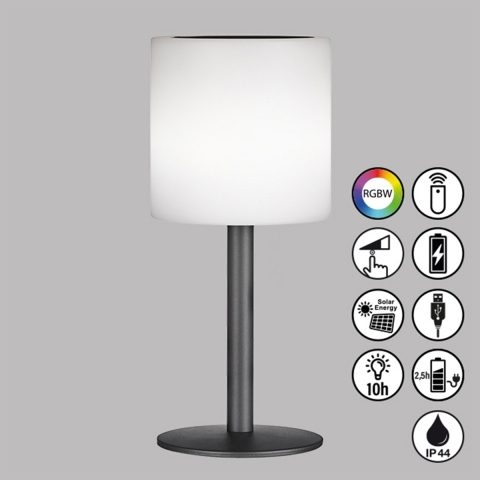 Solar LED Aussen Tischleuchte, Dimmer, Fernbedienung, Akku, RGBW, IP44, 30 cm Höhe, Campingleuchte, Restaurant Aussentischleuchte, Café Aussen Tischlampe, Gartentischleuchte, Leseleuchte, Outdoorleuchte, Balkonleuchte, Terrassenleuchte, Verandabeleuchtung