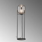 Hotelbeleuchtung Stehleuchte, Glasschirm, Rauchfarbe, Schwarz, Fußschalter, 110 cm Höhe, Wartezimmerbeleuchutng, Innenbeleuchtung, Wohnraumleuchte, Dekoleuchte