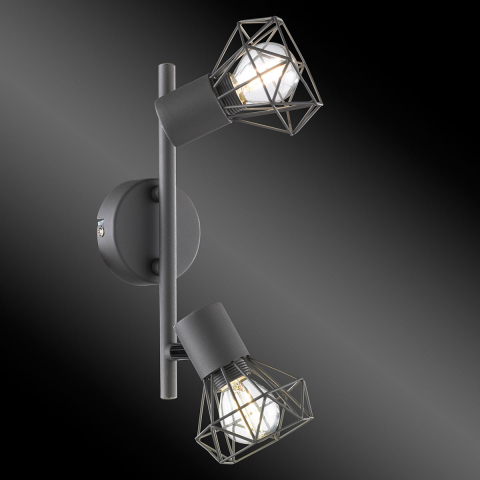 Plafonnier, 2 spots, diamant, métal, gris, 25 cm x 8 cm, éclairage hôtelier, éclairage de café, éclairage de couloir, éclairage de restaurant, éclairage décoratif