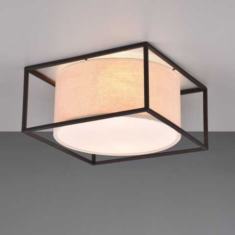 Schlafzimmerbeleuchtung Deckenleuchte, Quadrat, Zylinder, Schwarz, Beige, Stoffschirm, 30 cm x 30 cm, Hotel Deckenleuchte, Cafébeleuchtung, Restaurant Deckenlicht, Wohnraumleuchte, Flurbeleuchtung