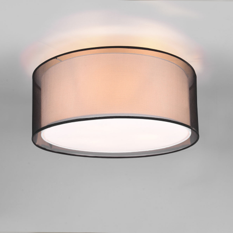 Wohnzimmerbeleuchtung Moderne Deckenleuchte, Stoff, Organza, Weiss, Anthrazit, Zylinder, 52 cm Ø, Hotelbeleuchtung, Cafébeleuchtung, Flurleuchte, Wartezimmerlampe, Wohnraum Deckenleuchte