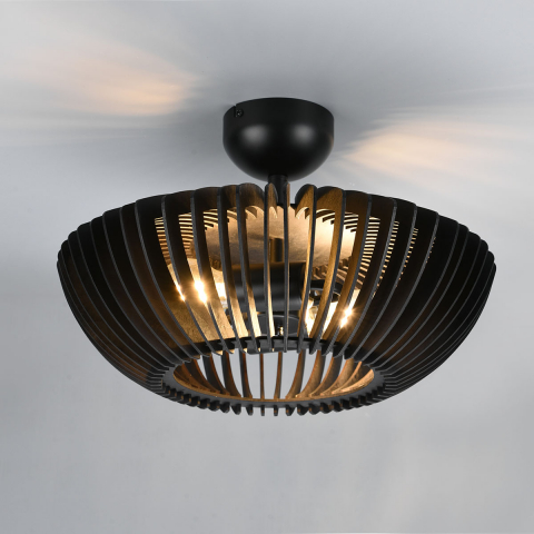 Wohnzimmerbeleuchtung Deckenleuchte, Holzlamellen, Lichteffekt, Schwarz, 40 cm Ø, Küchenbeleuchtung, Schlafzimmer Deckenleuchte, Wohnraumlicht, Café Deckenleuchte, Hotelzimmer Deckenlampe, Flurbeleuchtung, Wartezimmer Deckenlicht, Innenraumleuchte