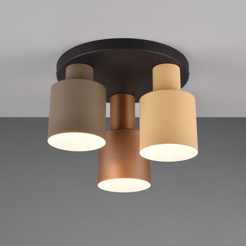 Flurbeleuchtung Deckenleuchte, 3 Strahler, Coffee, Beige, Taupe, Rund, 30 cm Ø, Cafébeleuchtung, Schlafzimmerbeleuchtung, DIelenbeleuchtung, Wohnraumbeleuchtung, Cafébeleuchtung, Kammerleuchte, Kellerlicht, Dachbodenbeleuchtung, Wartezimmerlicht