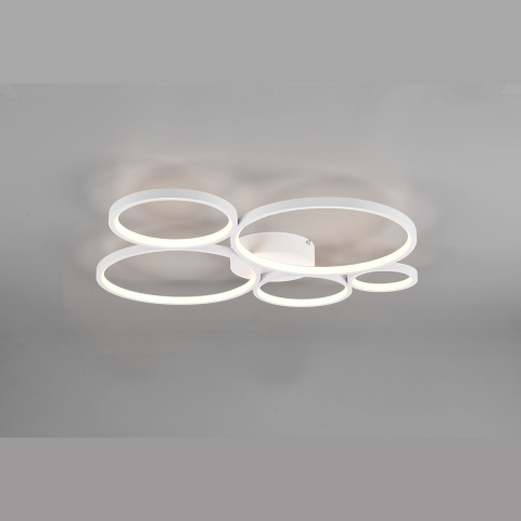 LED Deckenleuchte, 5 Ringe, Weiss, Switch Dimmer, 5800 Lumen, Praxisbeleuchtung, Wartezimmer Deckenlicht, Café Deckenleuchte, Wohnzimmerleuchte, Hoteldeckenlicht, Schlafzimmerleuchte