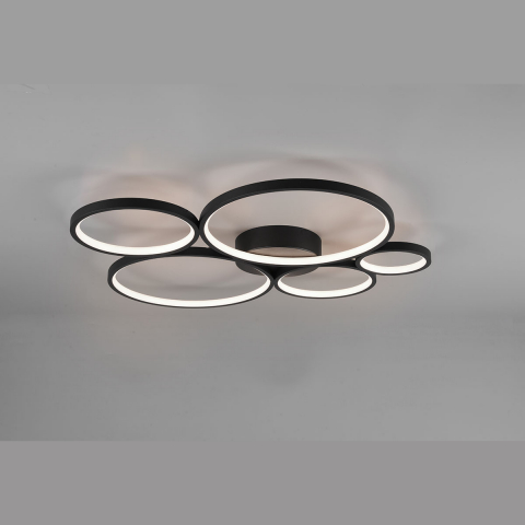 Schlafzimmerbeleuchtung LED Deckenleuchte, Ringe, Schwarz, Switch Dimmer, 59 cm x 53 cm, Wohnraumleuchte, Büro Deckenleuchte, Flurbeleuchtung, Hotelzimmer Deckenlicht, Cafébeleuchtung, Wartezimmerleuchte, Praxislicht