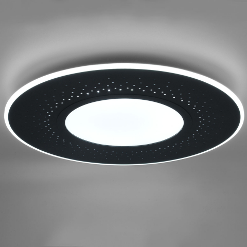 LED Deckenleuchte, Rund, Schwarz, Farbwechsler, Dimmer, Fernbedienung, 70 cm Ø, Wartezimmer Deckenleuchte, Praxisleuchte, Hotelzimmerbeleuchtung, Flurbeleuchtung, Küchen Deckenlicht, Schlafzimmer Deckenlicht, Geschäftsbeleuchtung, Büro Deckenleuchte