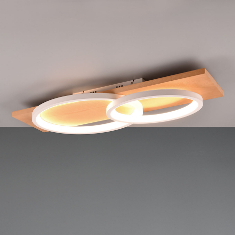 Küchenbeleuchtung LED Deckenleuchte, Holz, Oval, Weiß, Natur, Switch Dimmer, 75 cm x 33 cm, Wohnraumleuchte, Cafébeleuchtung, Deckenbeleuchtung, Hotel Deckenlicht, Praxisleuchte, Wartezimmer Deckenleuchte
