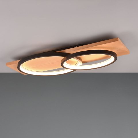 Esszimmerbeleuchtung LED Deckenleuchte, Switch Dimmer, Holz, Natur, Oval, 75 cm x 33 cm, Schlafzimmerleuchte, Wartezimmer Deckenleuchte, Cafébeleuchtung, Wohnraumlicht, Flurleuchte, Büro Deckenlampe