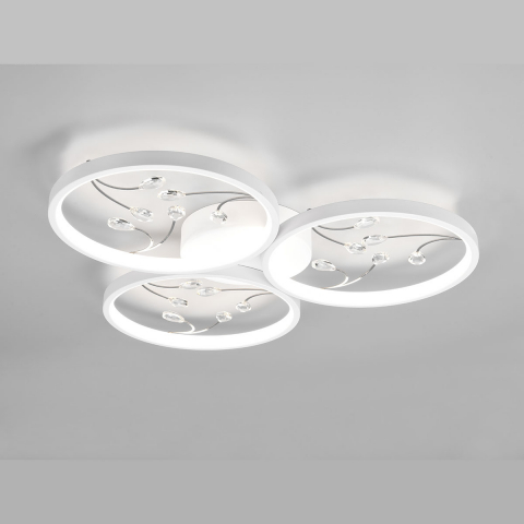 LED Deckenleuchte, 4000 Kelvin, Switch Dimmer, Weiss, 3 Ringe, Glasdekor, 62 cm Ø, Praxisbeleuchtung, Innenbeleuchtung, Schlafzimmer Deckenleuchte, Dekobeleuchtung, Esszimmer Deckenlicht, Flurbeleuchtung, Praxisleuchte, Wartezimmerbeleuchtung, Innenraumlicht, Wohnraumleuchte, IP20