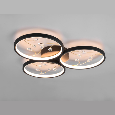 Schlafzimmerbeleuchtung LED Deckenleuchte, Schwarz, Dekor, Glas, Ringförmig, Switch Dimmer, 62 cm Ø, Dekoleuchte, Hotelzimmer Deckenlicht, Restaurant Deckenbeleuchtung, Bar Deckenlicht