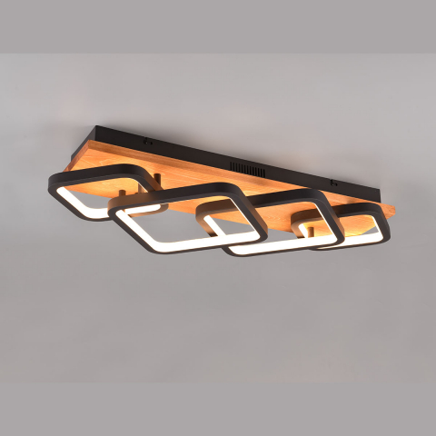 Hotelzimmerbeleuchtung LED Deckenleuchte, Holz, Switch Dimmer, 4 Strahler, Schwarz, Braun, 72 cm x 32 cm, Wohnraumleuchte, Flurbeleuchtung, Café Deckenleuchte, Restaurant Deckenbeleuchtung, Esszimmer Deckenlicht, Wartezimmerbeleuchtung