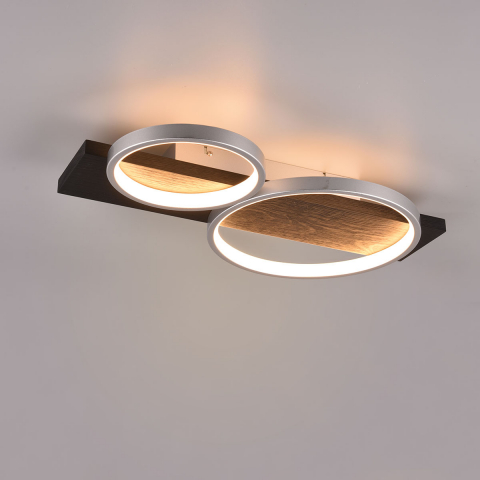 Esszimmerbeleuchtung LED Deckenleuchte, Naturholz, Schwarz, Titan, Ringe, Switch Dimmer, 53 cm x 34 cm, Küchenleuchte, Büro Deckenleuchte, Praxis Deckenbeleuchtung, Wartezimmer Deckenlicht, Innenraumleuchte, Wohnraumbeleuchtung