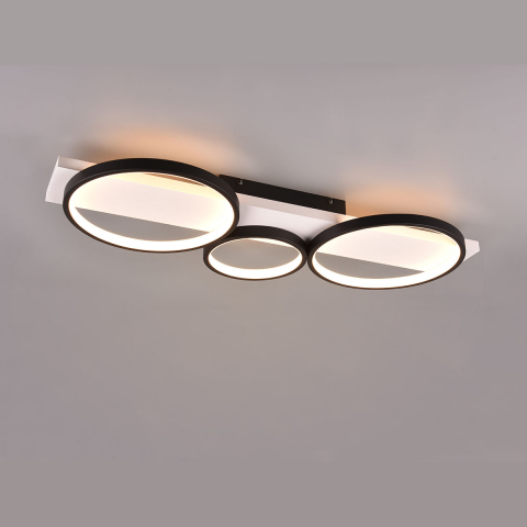 Plafonnier LED pour salle à manger, contraste, blanc, noir, anneaux, switch dimmer, 80 cm x 34 cm, éclairage hôtelier, plafonnier de chambre, plafonnier de salle d'attente, plafonnier de cabinet médical, plafonnier de salle à manger, éclairage hôtelier, plafonnier de café