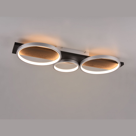 LED Deckenleuchte, Wandleuchte, Switch Dimmer, Ringe, Holz, 80 cm x 34 cm, Wartezimmer Deckenleuchte, Flurbeleuchtung, Wohnzimmer Deckenleuchte, Café Deckenlicht, Schlafzimmer Deckenbeleuchtung, Praxisleuchte, Innenraumleuchte, Wohnraumbeleuchtung