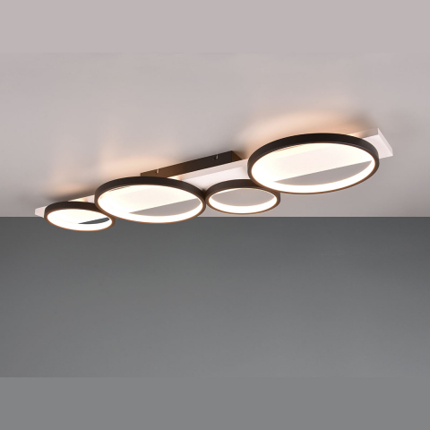 Plafonnier LED, bois naturel, noir, blanc, switch dimmer, 100 cm x 34 cm, éclairage de cuisine, luminaire de café, plafonnier d'hôtel, plafonnier de restaurant, luminaire de cabinet médical, luminaire de salle d'attente, éclairage intérieur, éclairage domestique, IP20