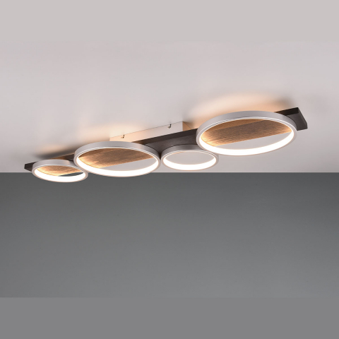 LED Deckenleuchte, Ringe, Holz, Switch Dimmer, Titan, 100 cm x 34 cm, Wohnzimmer Deckenlicht, Schlafzimmer Deckenleuchte, Flurbeleuchtung, Hotelzimmer Deckenleuchte, Wohnraumleuchte, Innenraumbeleuchtung, Praxis Deckenleuchte