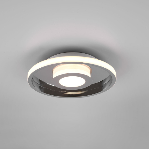 Flurbeleuchtung Moderne LED Deckenleuchte, Rund, Switch Dimmer, Chrom, IP44, 30 cm Ø, Badezimmer Deckenleuchte, Feuchtraumleuchte, Duschleuchte, Wohnraum Deckenleuchte, Wandbeleuchtung