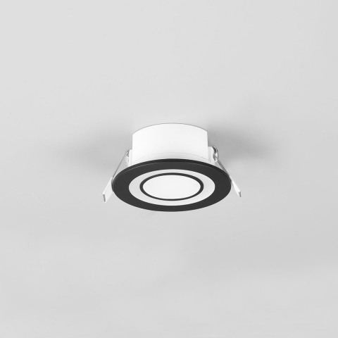 Gangbeleuchtung LED Einbaustrahler, Rund, Schwarz, Getrennt schaltbar, 8 cm Ø, Büro Deckenstrahler, Flur Einbauleuchte, Praxis Deckenleuchte, Wartezimmer Deckeneinbauspots, Esszimmer Deckenstrahler, Wohnraumbeleuchtung, Innenraumleuchte, IP20