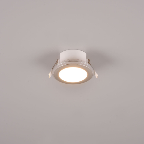 Hotelbeleuchtung LED Einbaustrahler, Chrom, RGBW Farbwechsler, Fernbedienung, Memory, Dimmer, 8 cm Ø, Restaurant Einbaustrahler, Cafébeleuchtung, Dielen Deckenstrahler, Innenraumleuchte, Wartezimmer Deckeneinbaustrahler, Wohnzimmer Deckenstrahler, Wohnraumbeleuchtung, IP20