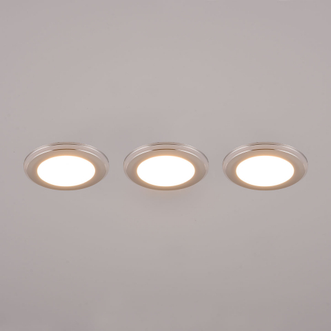 Hotelbeleuchtung LED Einbauleuchten, 3er Set, Rund, RGBW, Fernbedienung, Dimmer, Memory, 8 cm Ø, Einbau Deckenstrahler, Innenraumleuchte, Wohnzimmer Deckenstrahler, Wartezimmer Einbauspot, Wohnraumbeleuchtung, Hotel Einbaulampe