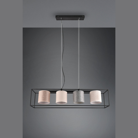 Pendelleuchte, 4 Strahler, Stoff, Höhe anpassbar, 100 cm x 20 cm
