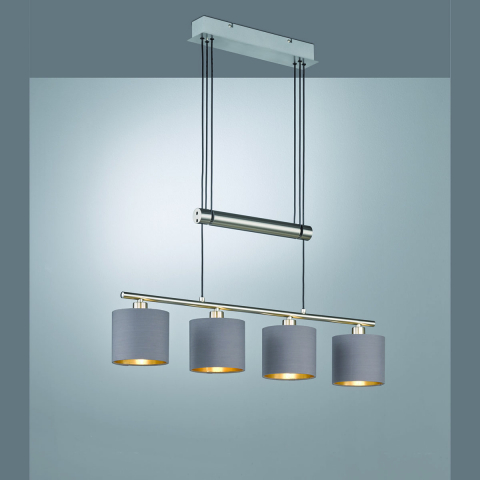 Restaurantbeleuchtung Pendelleuchte, Stoffschirme, Taupe, Gold, Nickel, Höhenverstellbar, 77 cm x 13 cm, Tresenbeleuchtung, Cafébeleuchtung, Thekenbeleuchtung, Küchentischbeleuchtung, Esszimmer Hängeleuchte