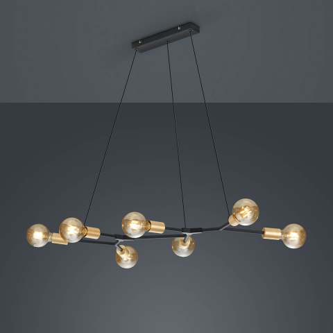 Restaurantbeleuchtung Pendelleuchte, Schwarz, Bronze, Höhe anpassbar, 7 Strahler, 91 cm x 45 cm, Cafébeleuchtung, Hotel Hängeleuchte, Wartezimmerbeleuchtung, Dekobeleuchtung, Saalbeleuchtung, Esszimmerlampe, Küchen Hängeleuchte