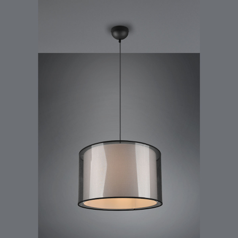 Restaurantbeleuchtung Klassische Pendelleuchte, Schwarz, Weiß, Stoff, Höhe anpassbar, 45 cm Ø, Schlafzimmerbeleuchtung, Flurbeleuchtung, Cafébeleuchtung, Wohnzimmer Hängeleuchte, Hotelzimmer Beleuchtung